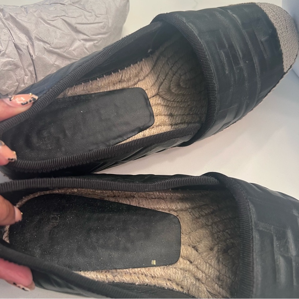 Fendi Black Leather Espadrilles with Cream Jute Toe Cap - Picture 4 of 4